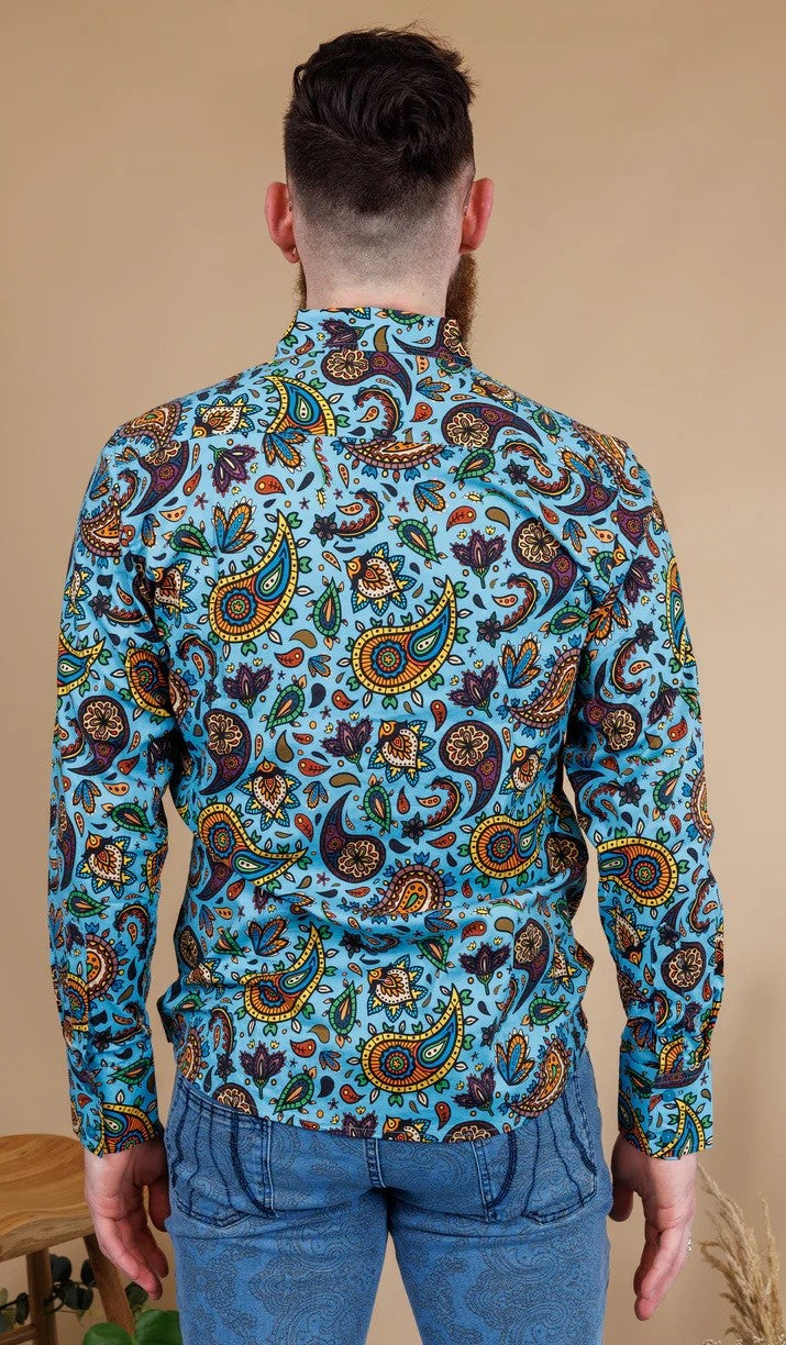 Blue Paisley Print Shirt by Run and Fly - Long Sleeved