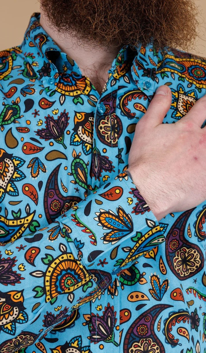 Blue Paisley Print Shirt by Run and Fly - Long Sleeved