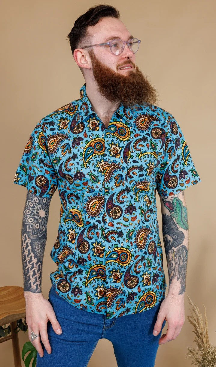 Blue Paisley Print Shirt by Run and Fly - Short Sleeved