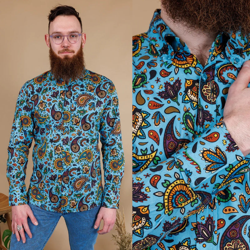 Blue Paisley Print Shirt by Run and Fly - Long Sleeved