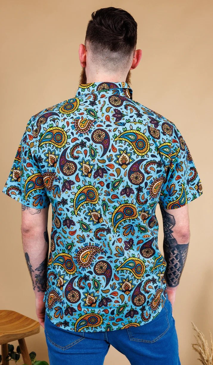Blue Paisley Print Shirt by Run and Fly - Short Sleeved