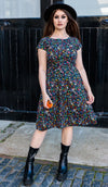 Boogie Bones Print Cotton Tea Dress with Pockets by Run and Fly