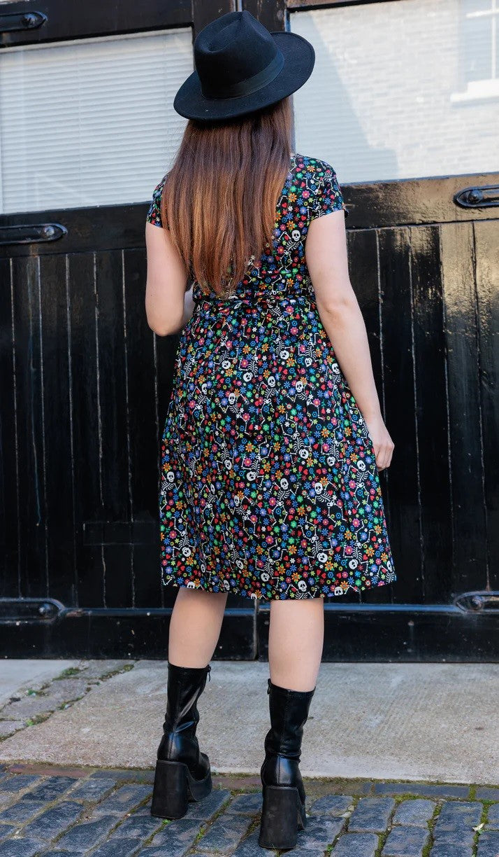 Boogie Bones Print Cotton Tea Dress with Pockets by Run and Fly