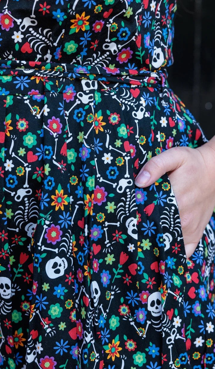 Boogie Bones Print Cotton Tea Dress with Pockets by Run and Fly