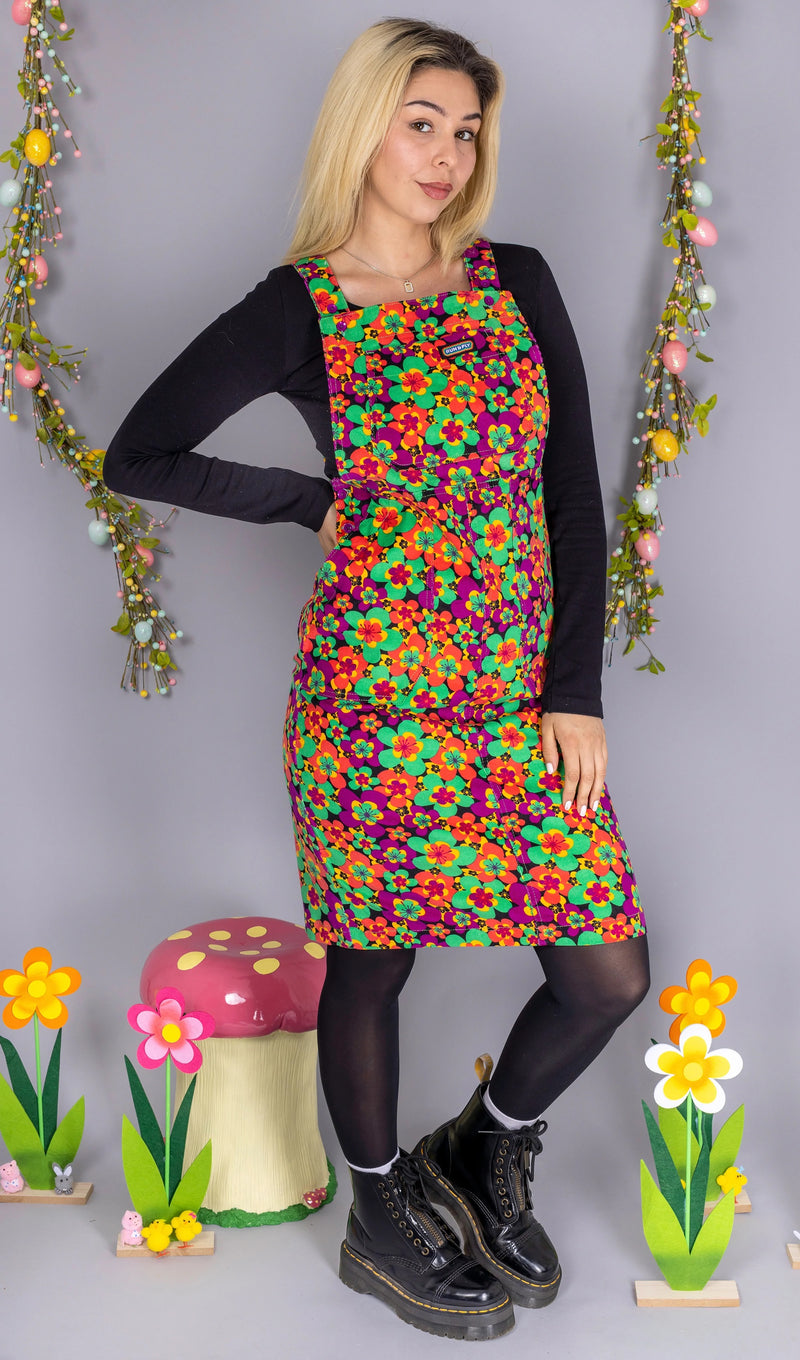 70's Bright Floral Longer Length Pinafore Dress