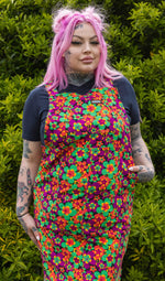 70's Bright Floral Longer Length Pinafore Dress