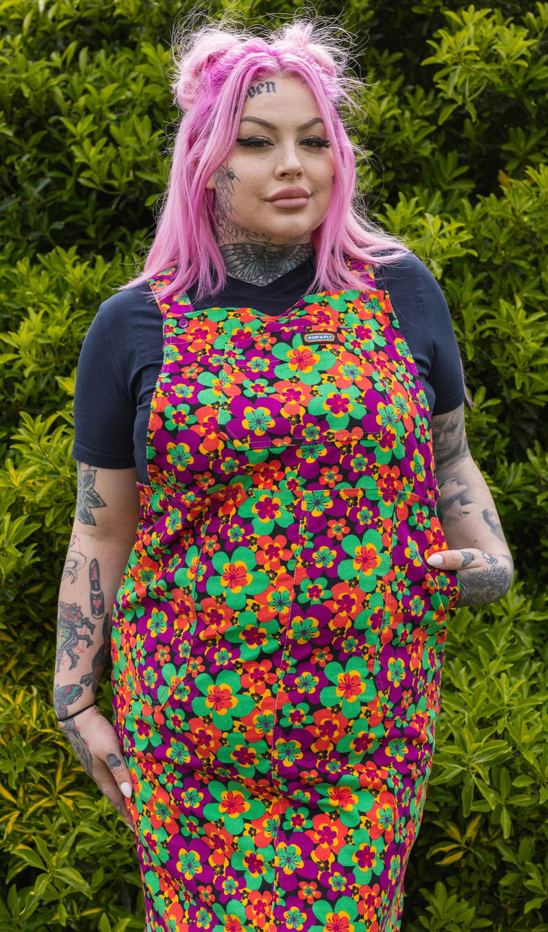 70's Bright Floral Longer Length Pinafore Dress