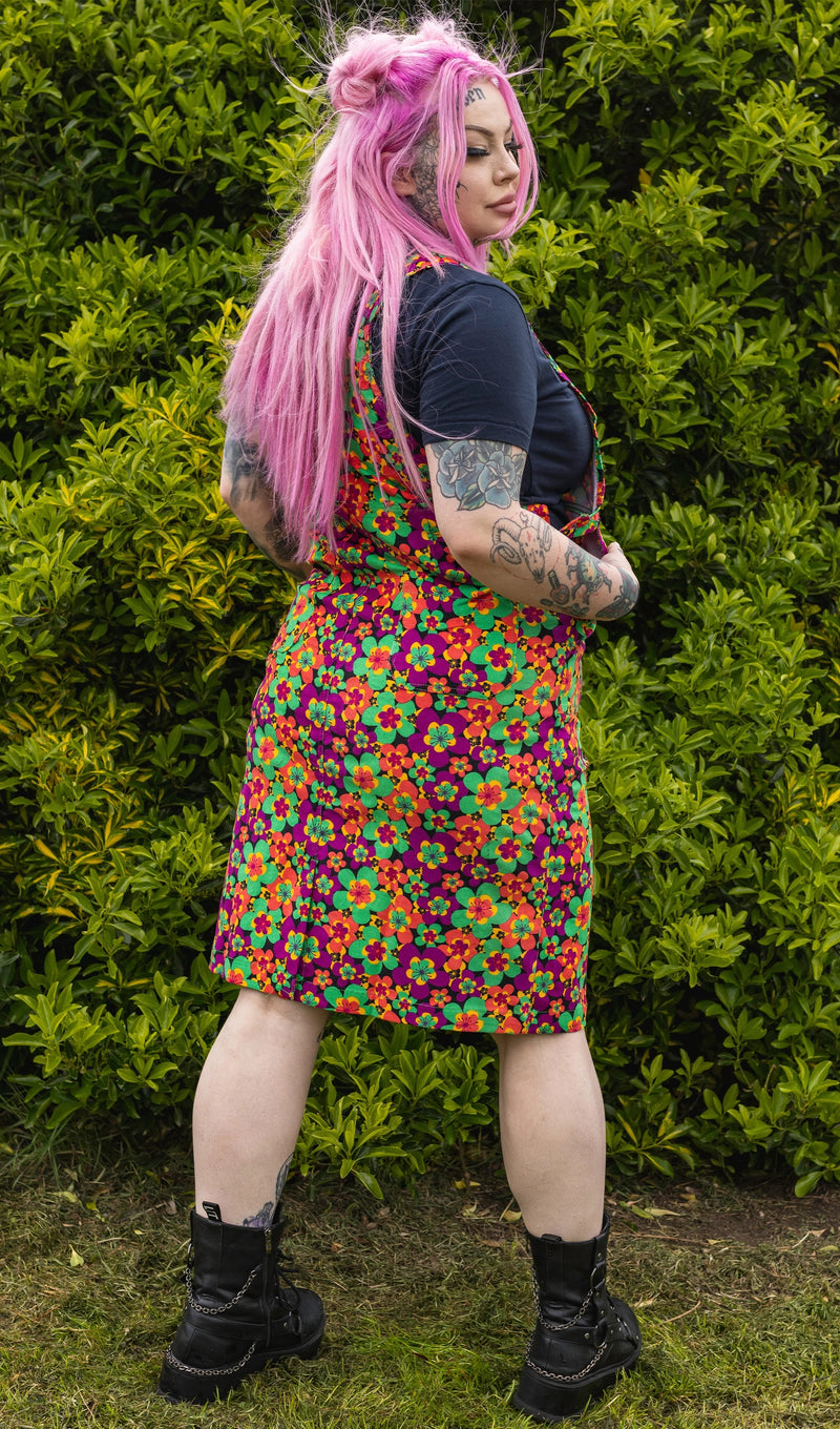 70's Bright Floral Longer Length Pinafore Dress