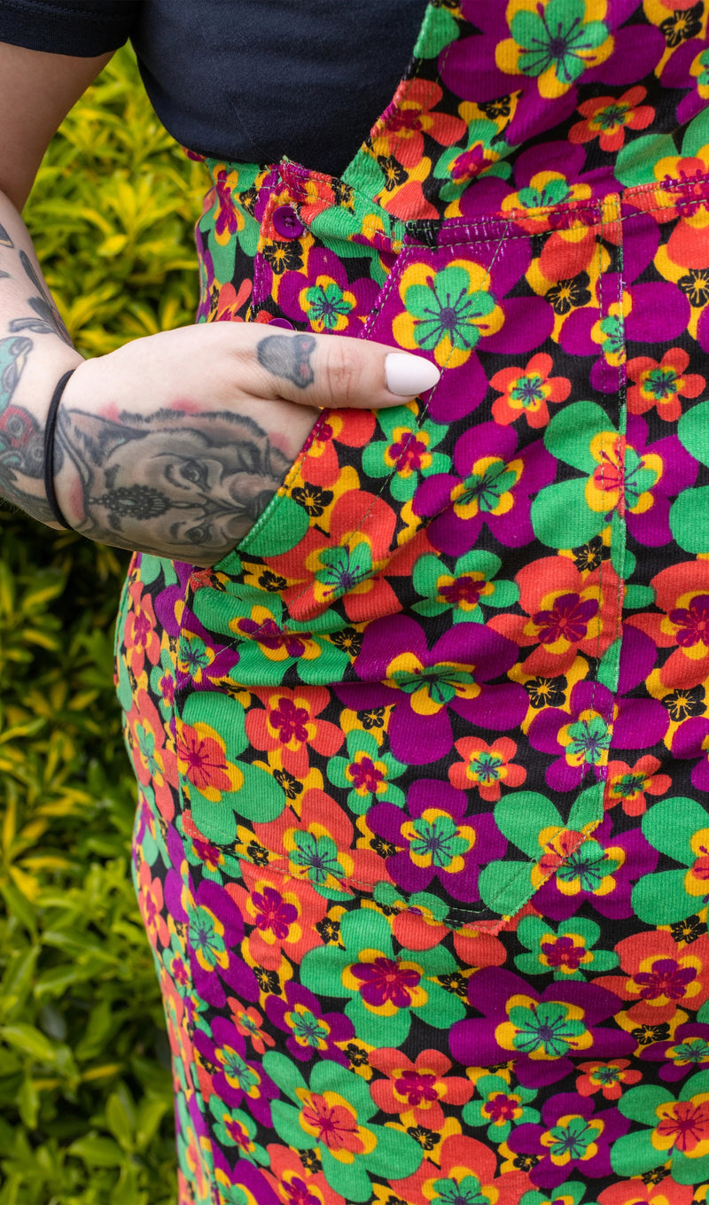 70's Bright Floral Longer Length Pinafore Dress