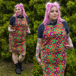 70's Bright Floral Longer Length Pinafore Dress
