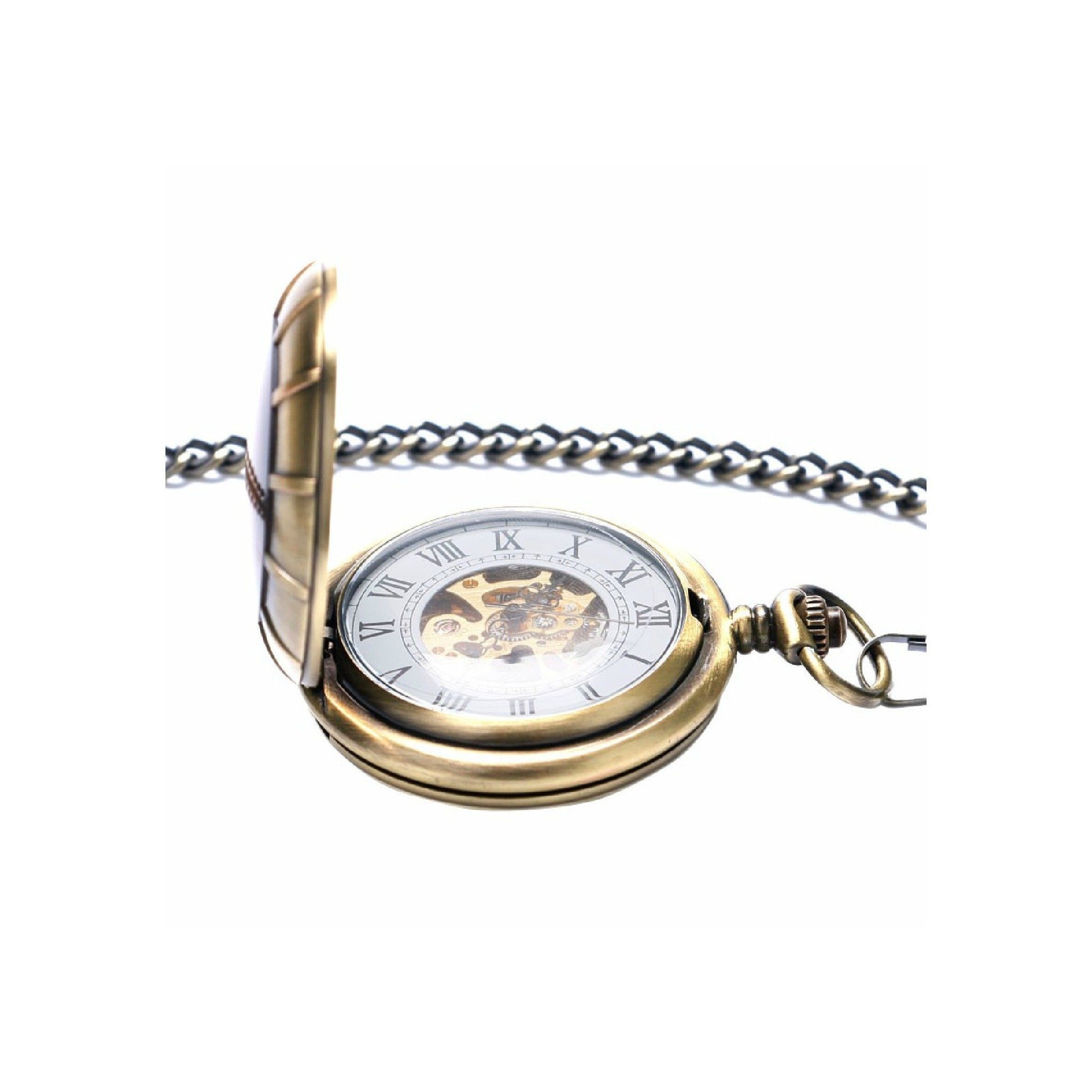 Bronze Double Opening Mechanical Hand Wind Pocket Watch - Minimum Mouse