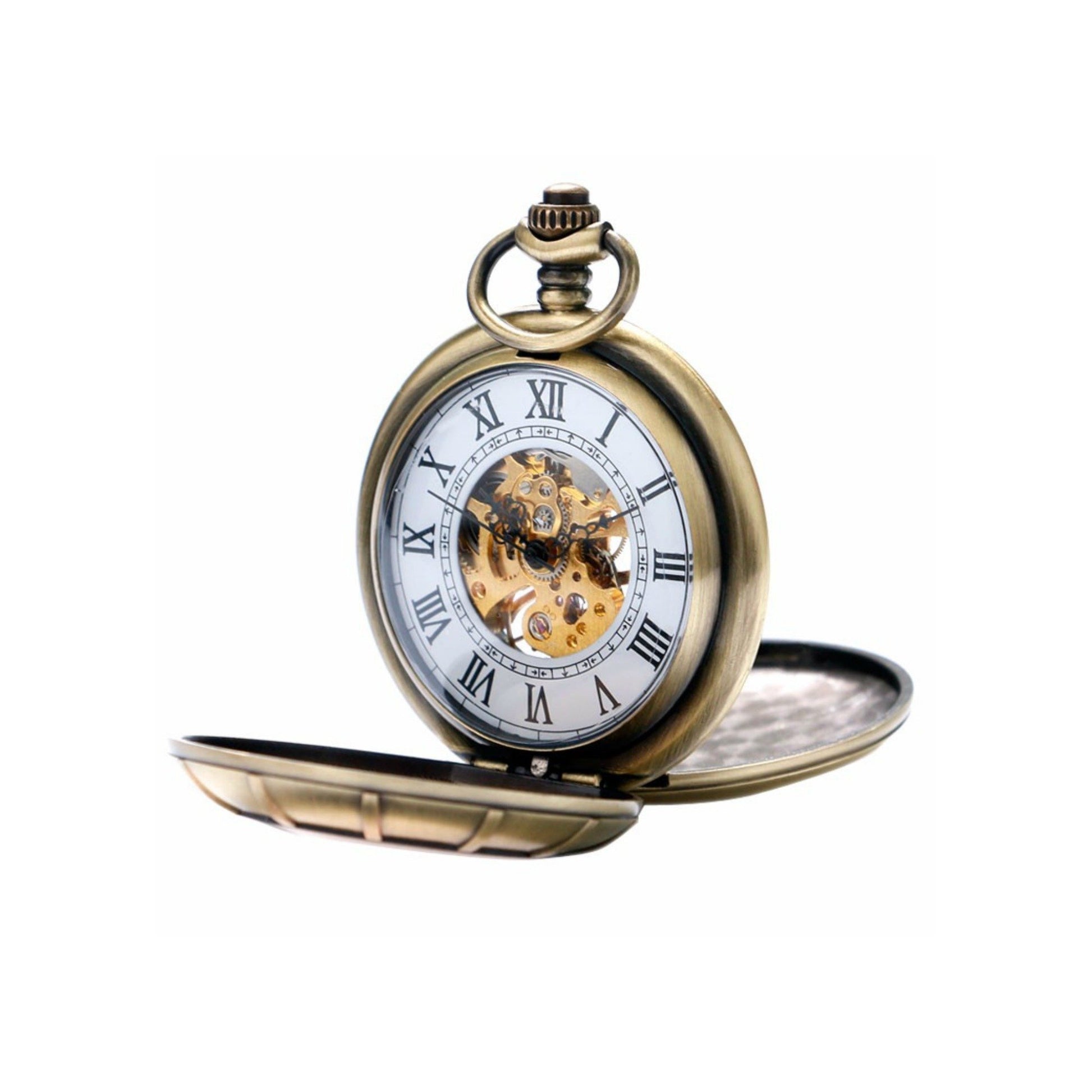 Bronze Double Opening Mechanical Hand Wind Pocket Watch - Minimum Mouse