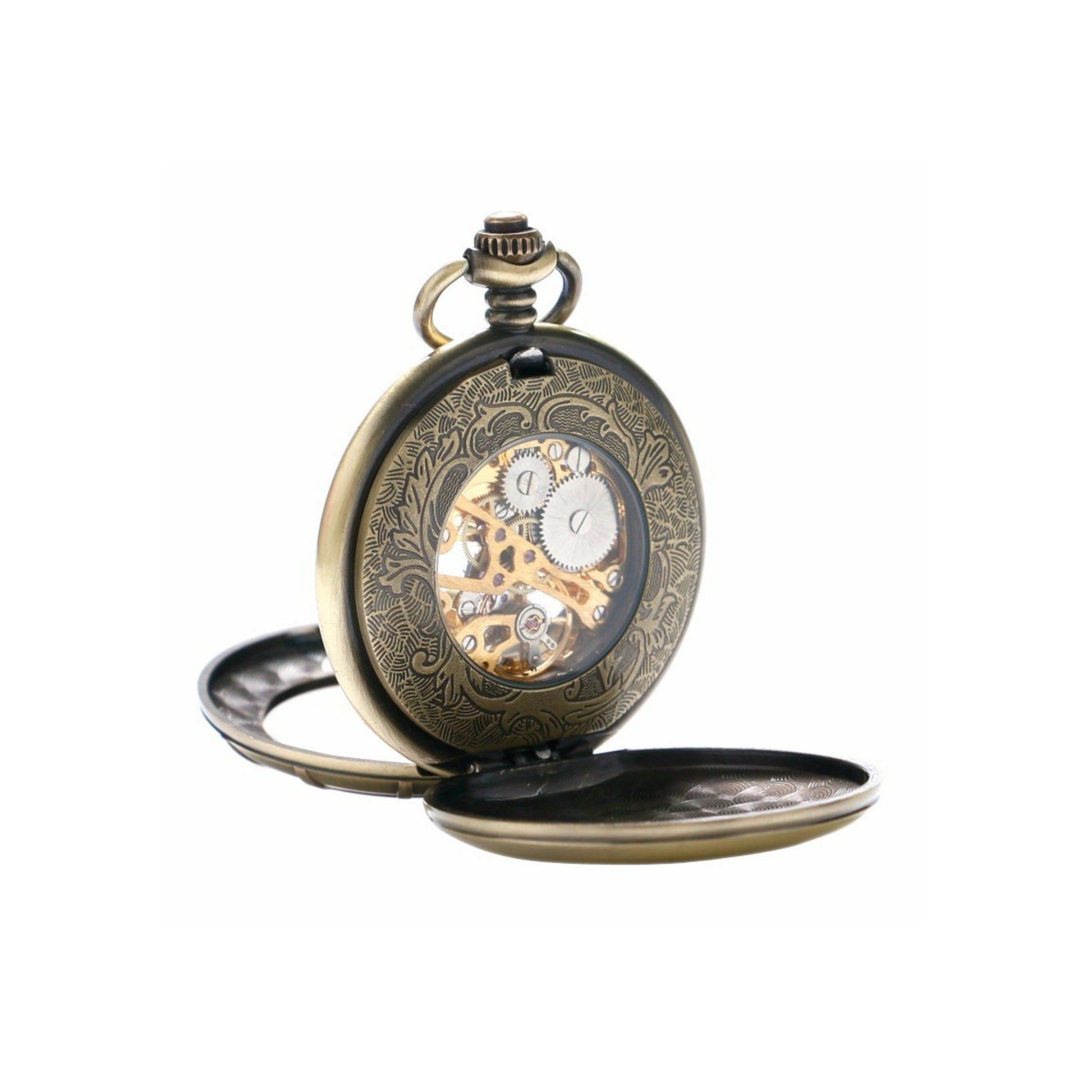 Bronze Double Opening Mechanical Hand Wind Pocket Watch - Minimum Mouse