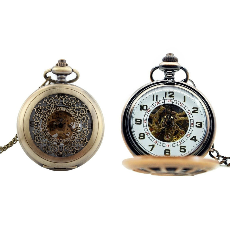 Bronze Filigree Mechanical Hand Wind Pocket Watch - Minimum Mouse