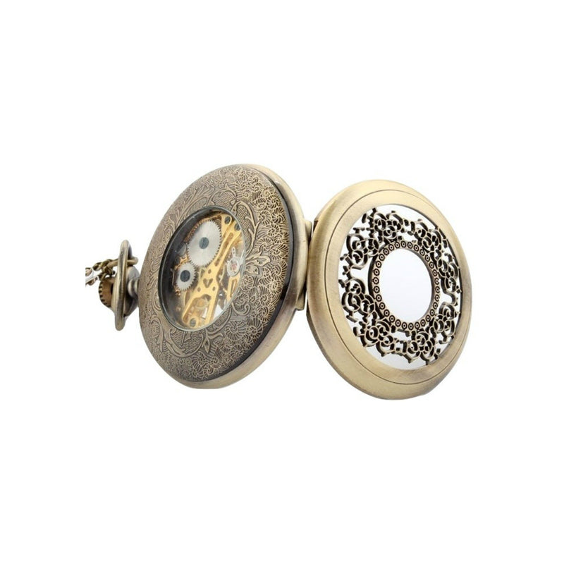 Bronze Filigree Mechanical Hand Wind Pocket Watch - Minimum Mouse