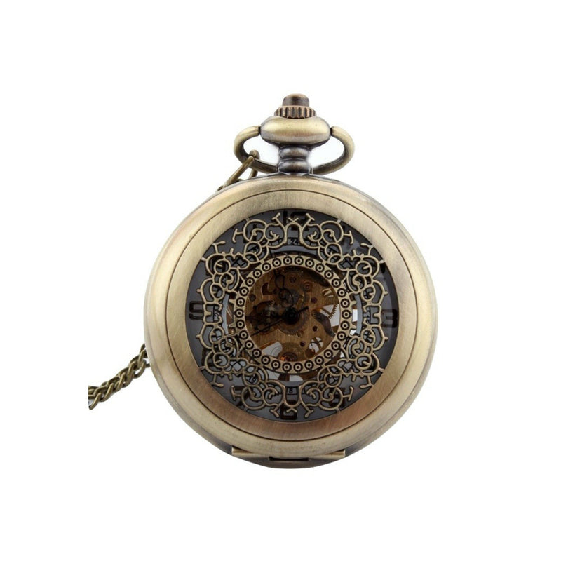 Bronze Filigree Mechanical Hand Wind Pocket Watch - Minimum Mouse