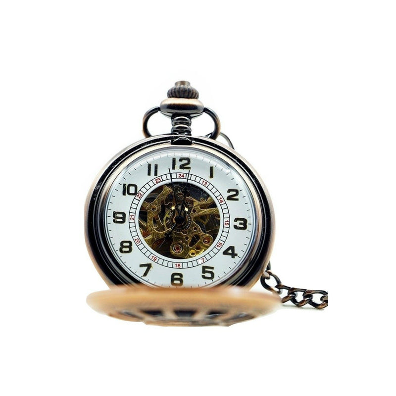 Bronze Filigree Mechanical Hand Wind Pocket Watch - Minimum Mouse