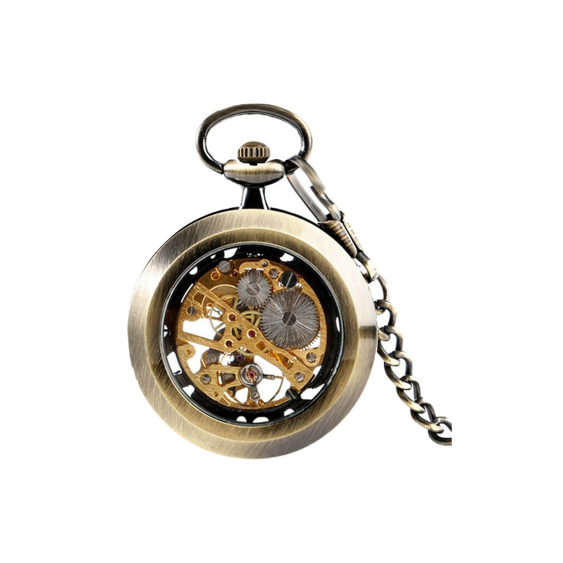 Bronze Gear Cog Mechanical Hand Wind Pocket Watch - Minimum Mouse