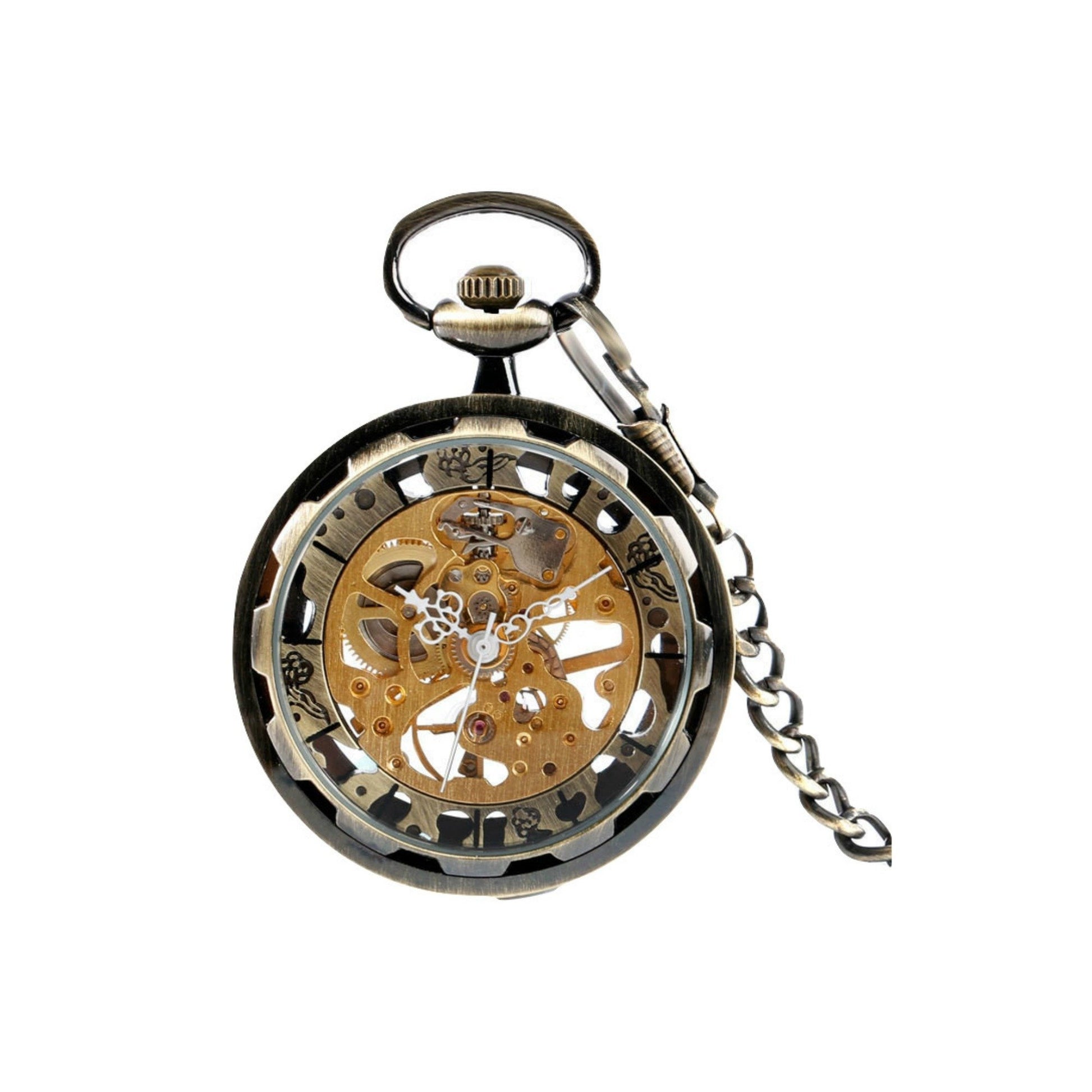 Bronze Gear Cog Mechanical Hand Wind Pocket Watch - Minimum Mouse