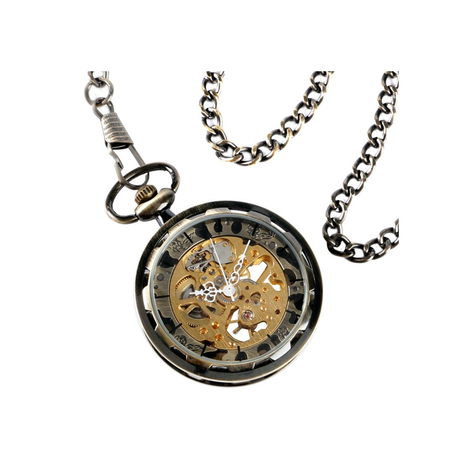 Bronze Gear Cog Mechanical Hand Wind Pocket Watch - Minimum Mouse