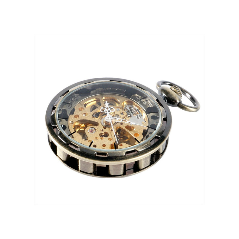 Bronze Gear Cog Mechanical Hand Wind Pocket Watch - Minimum Mouse