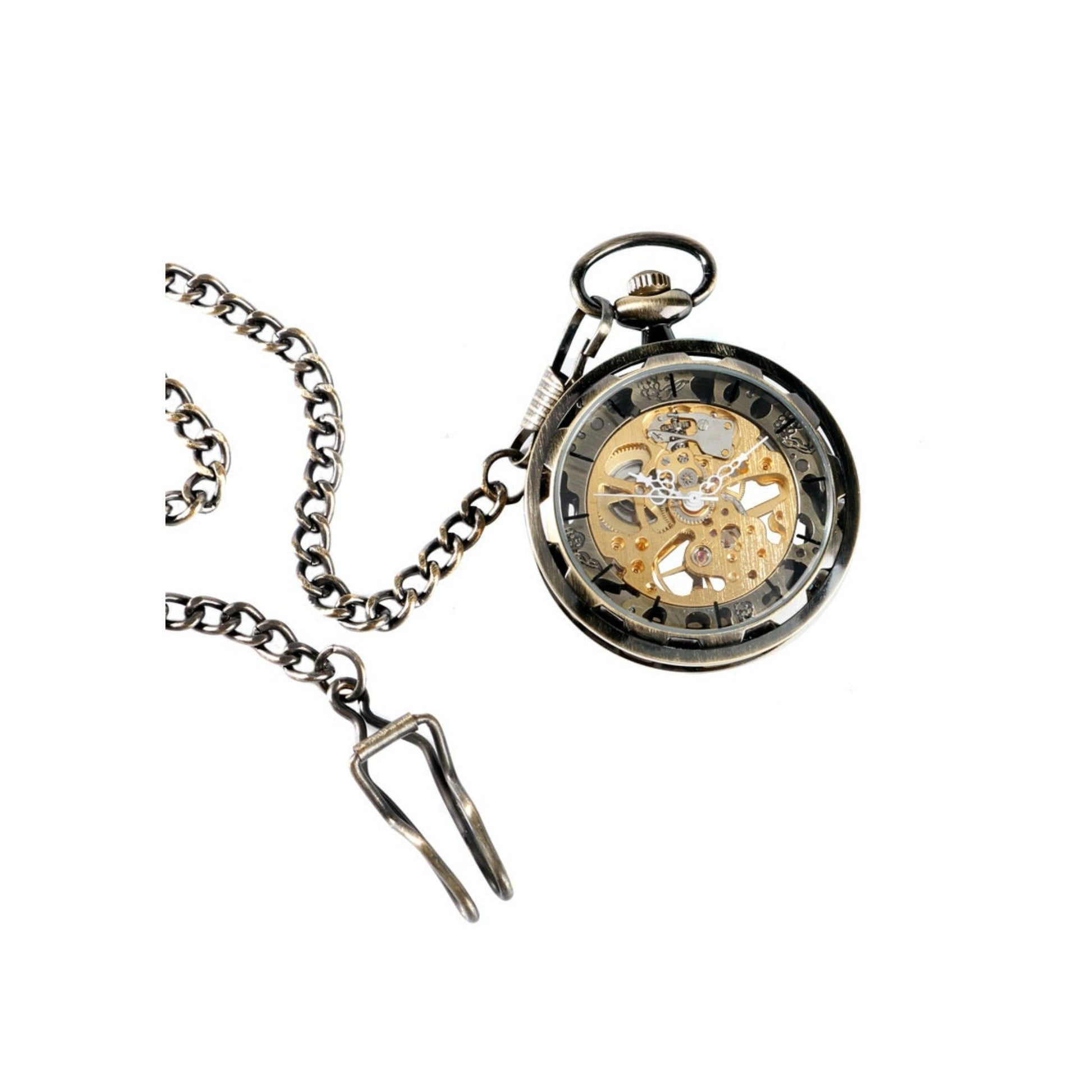 Bronze Gear Cog Mechanical Hand Wind Pocket Watch - Minimum Mouse
