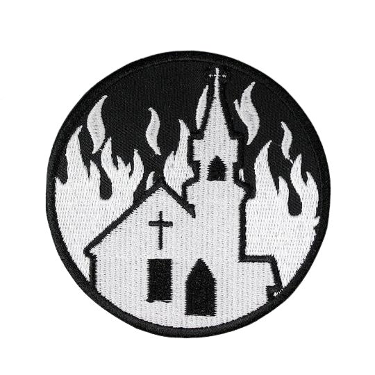 Burning Church Iron On Patch - Minimum Mouse