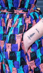 Cats Chorus Print Cotton Tea Dress with Pockets by Run and Fly