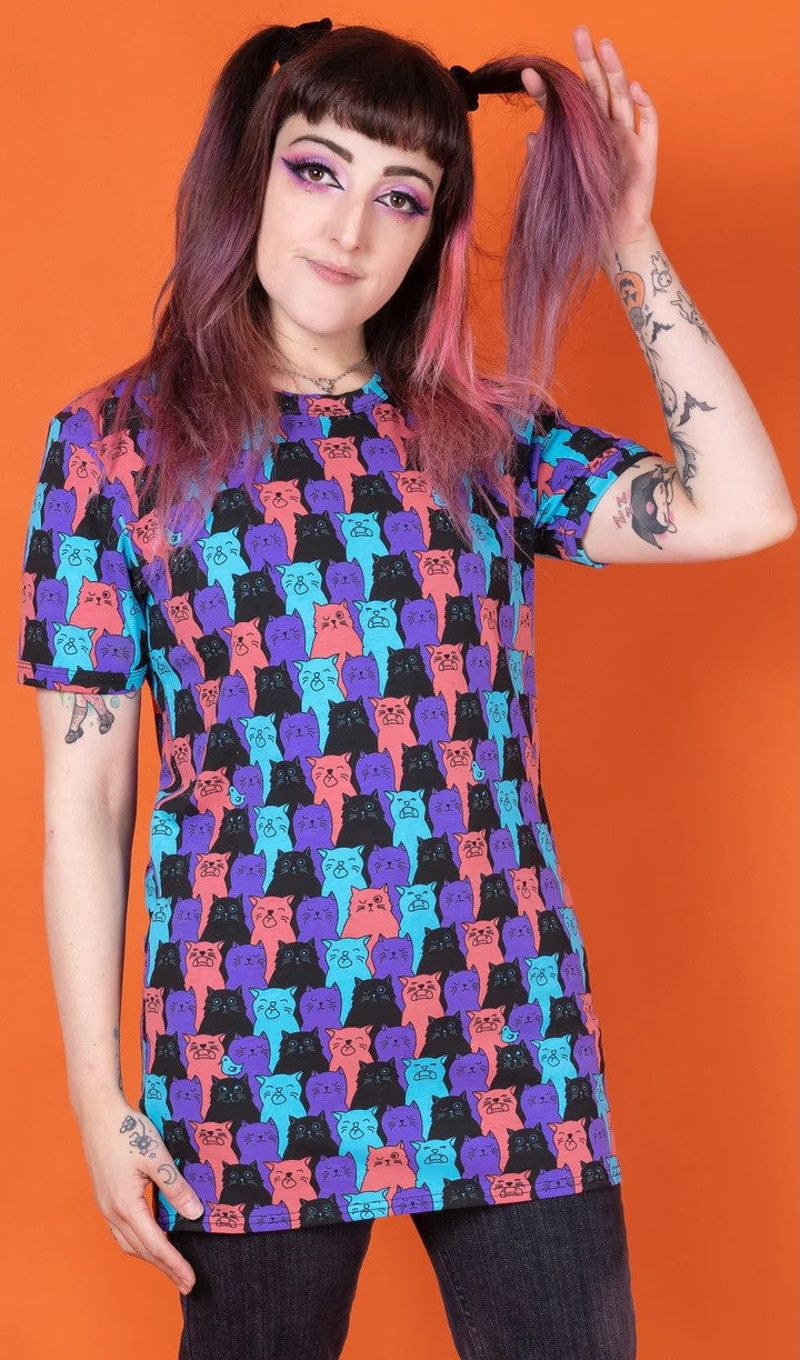 Cat Chorus Print T Shirt by Run and Fly