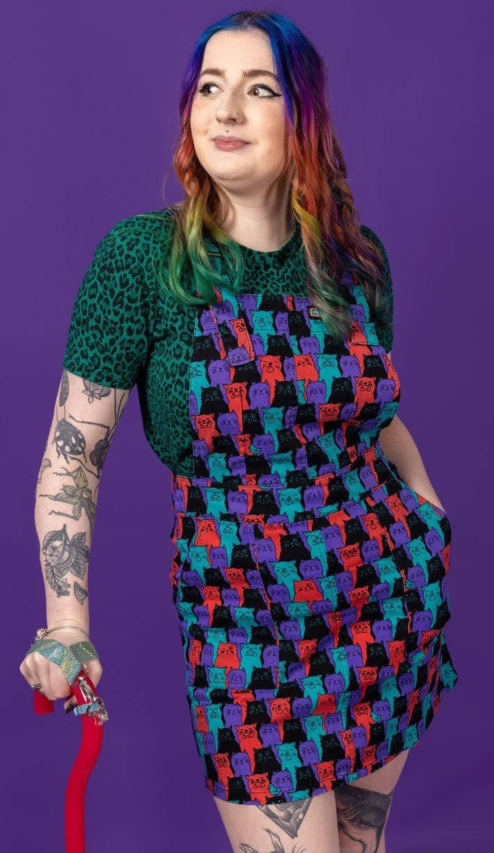 Cat Chorus Print Dungaree Pinafore Dress by Run and Fly
