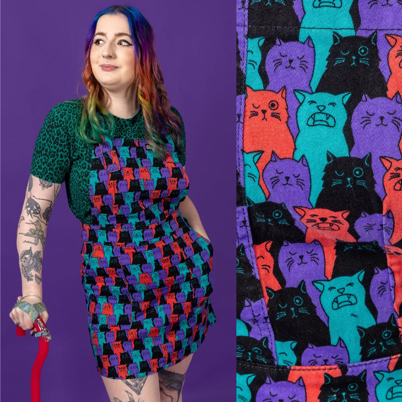 Cat Chorus Print Dungaree Pinafore Dress by Run and Fly