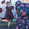 Black Cherry Blossom Print Cotton Tea Dress with Pockets by Run and Fly