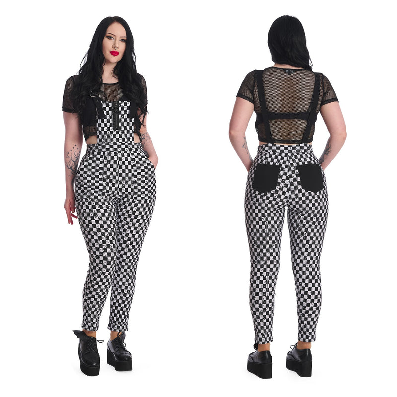 Delgado Black and White Checked Dungarees by Banned Apparel