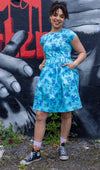 Blue Cherry Blossom Print Cotton Tea Dress with Pockets by Run and Fly