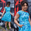 Blue Cherry Blossom Print Cotton Tea Dress with Pockets by Run and Fly