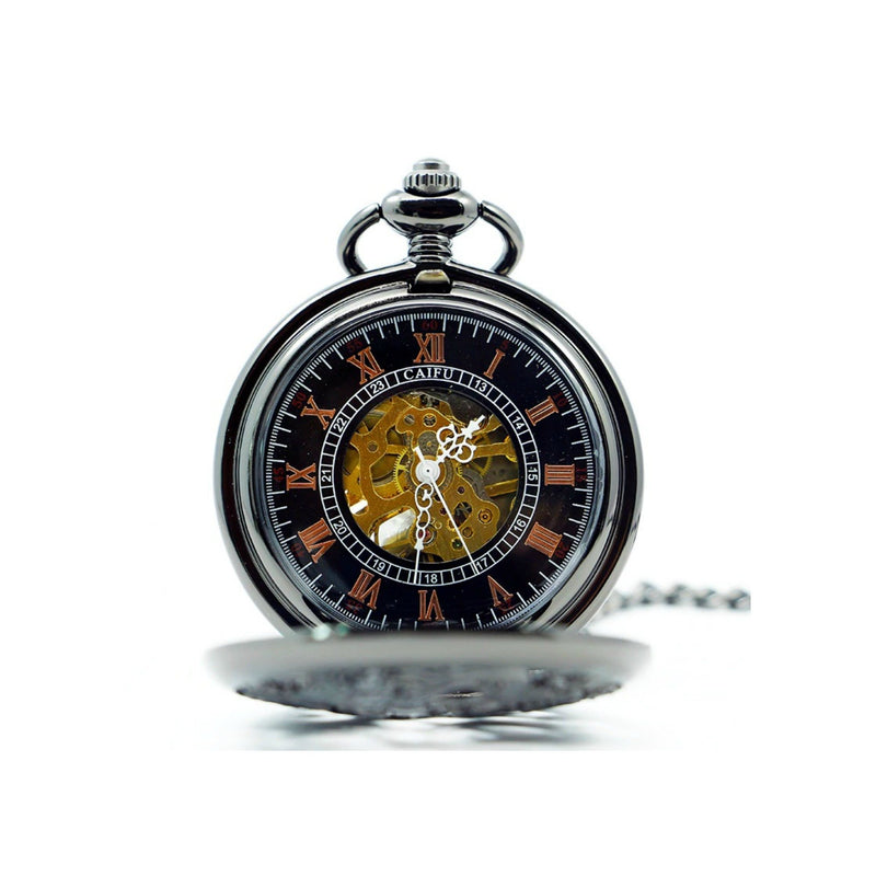 Chinese Dragon Black Mechanical Hand Wind Pocket Watch - Minimum Mouse