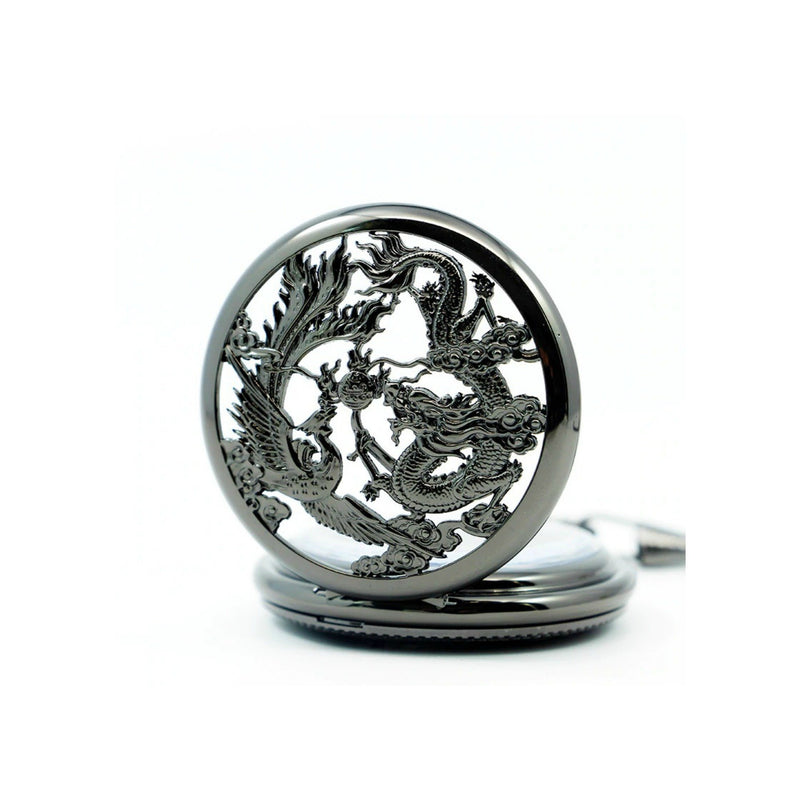 Chinese Dragon Black Mechanical Hand Wind Pocket Watch - Minimum Mouse