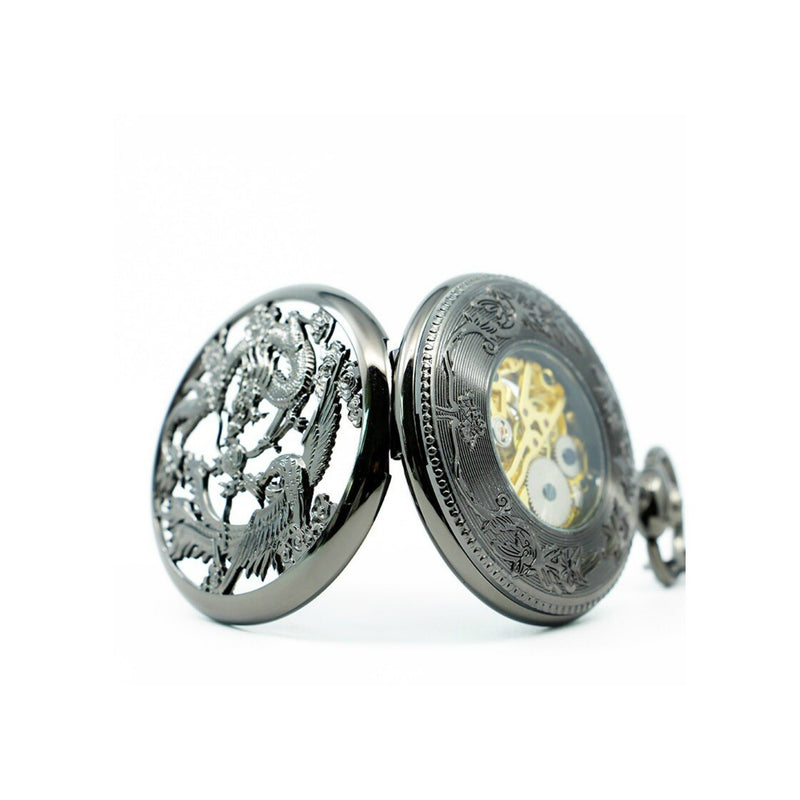 Chinese Dragon Black Mechanical Hand Wind Pocket Watch - Minimum Mouse
