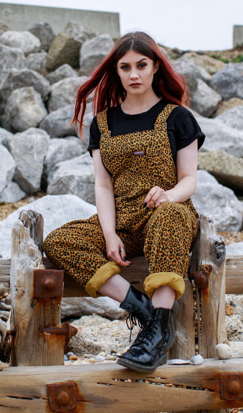 Cord Leopard Print Dungarees by Run and Fly - Minimum Mouse