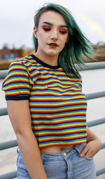 Cropped Rainbow Stripe T Shirt by Run and Fly - Minimum Mouse