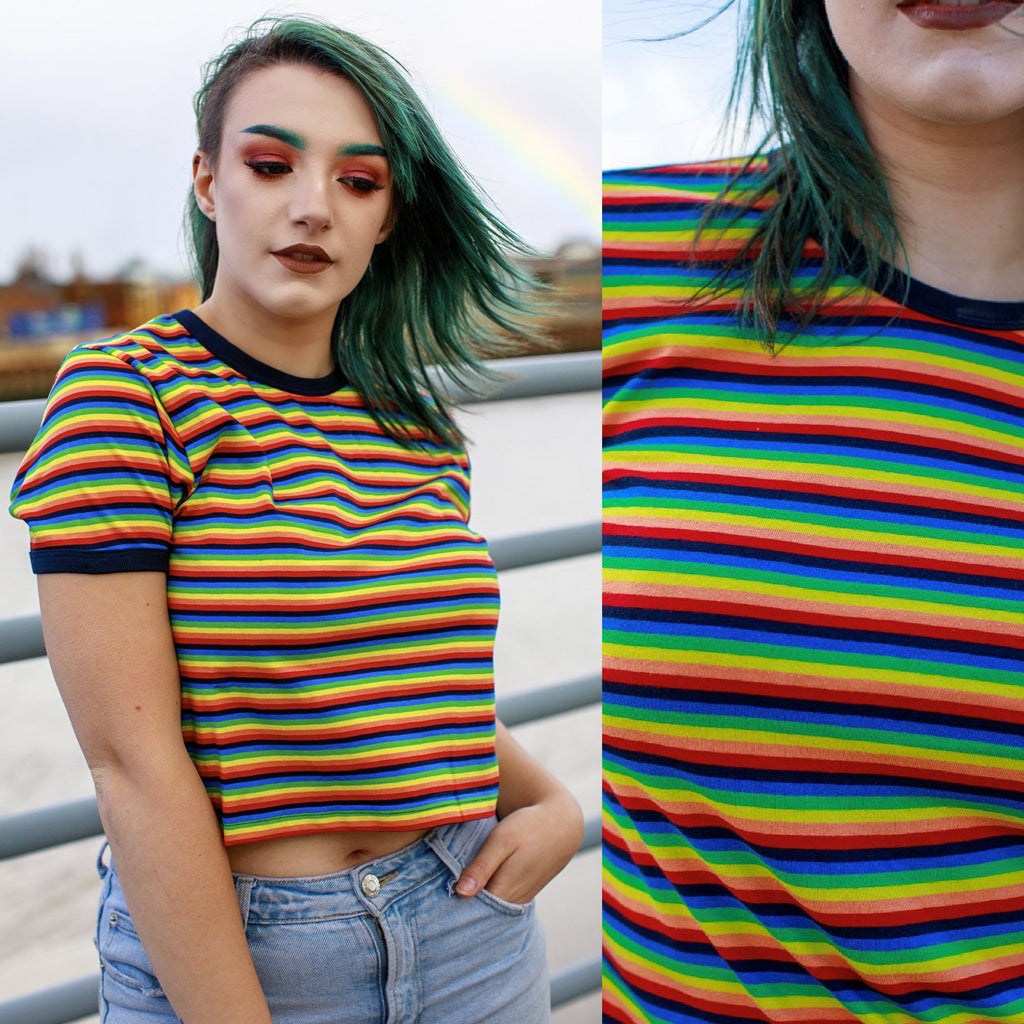 Cropped Rainbow Stripe T Shirt by Run and Fly - Minimum Mouse