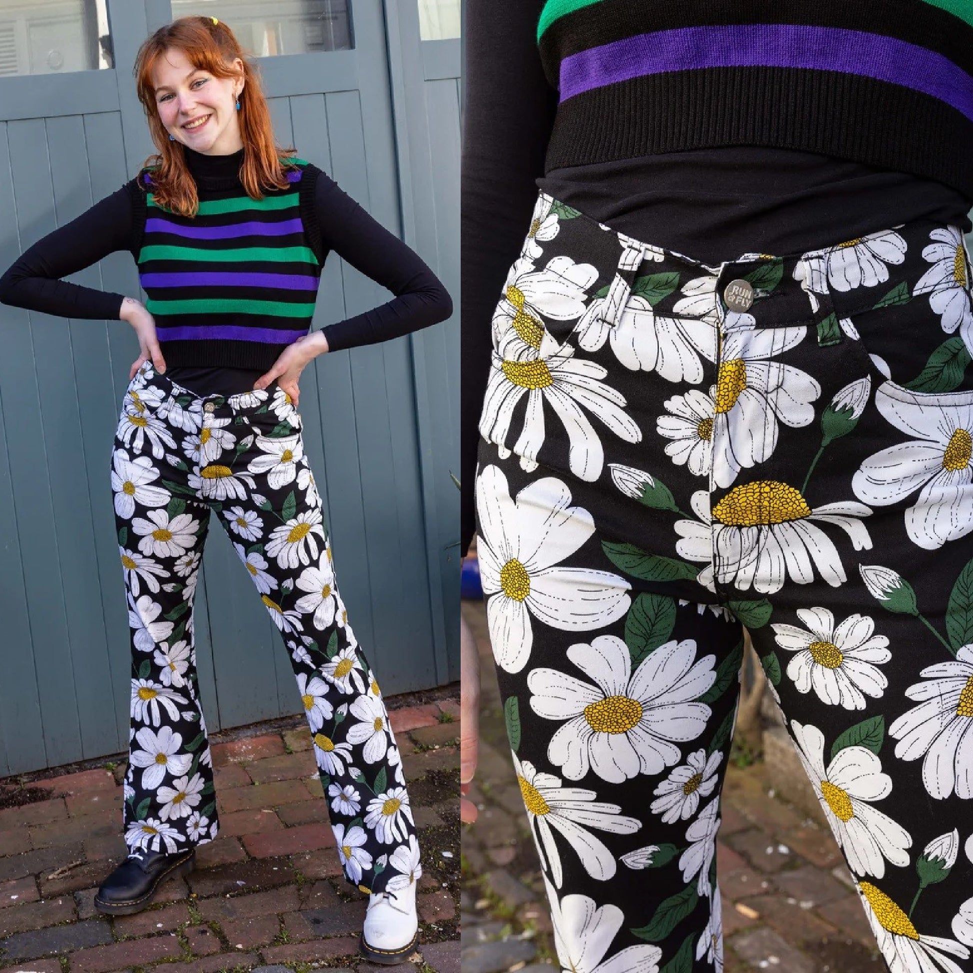 Black Daisy Flare Jeans by Run and Fly