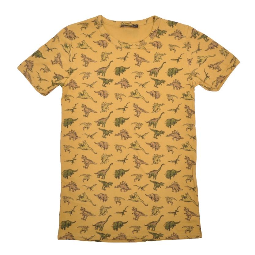 Dinosaur Print T Shirt by Run and Fly in Honey Gold - Minimum Mouse