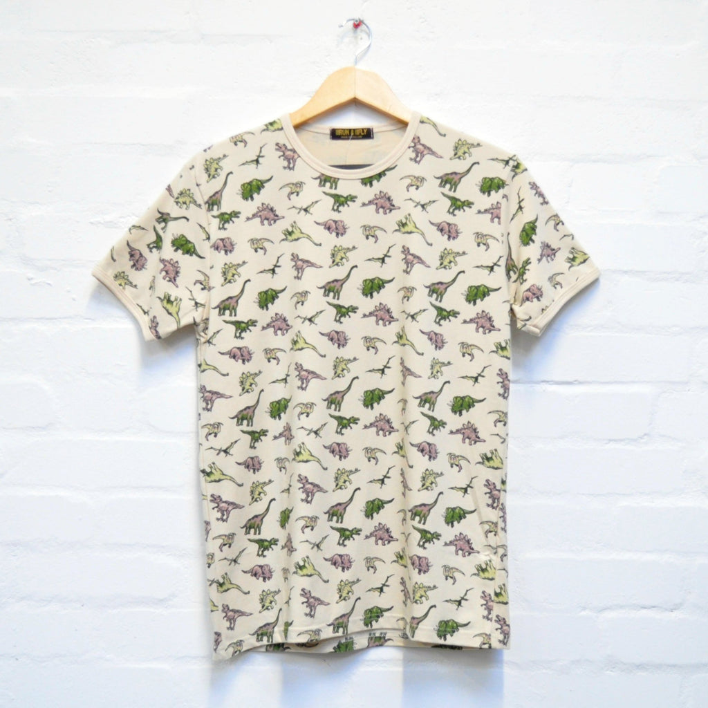 Dinosaur Print T Shirt by Run and Fly in Stone - Minimum Mouse