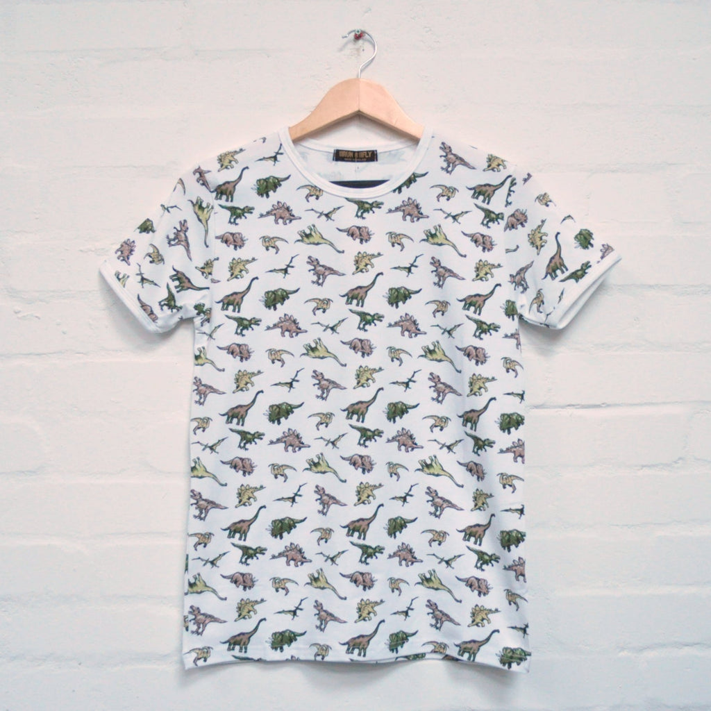 Dinosaur Print T Shirt by Run and Fly in White - Minimum Mouse