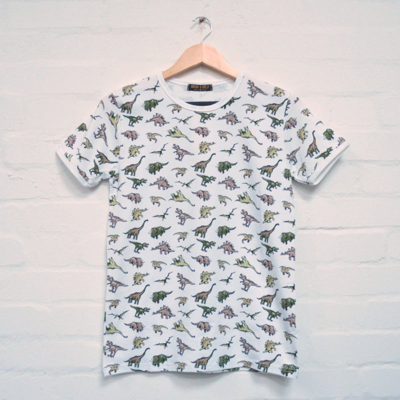 Dinosaur Print T Shirt by Run and Fly in White - Minimum Mouse