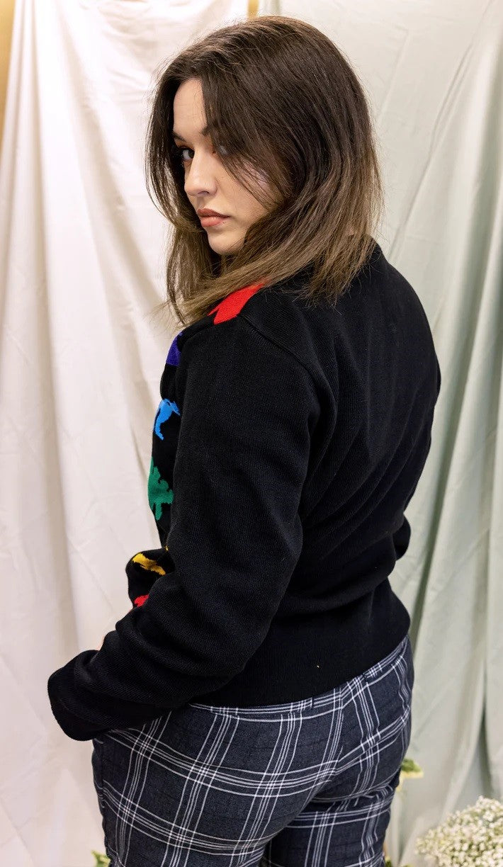 Men's Run&Fly Retro Dinosaur Jumper – Black With Fierce T-Rex – Vintage Indie Style