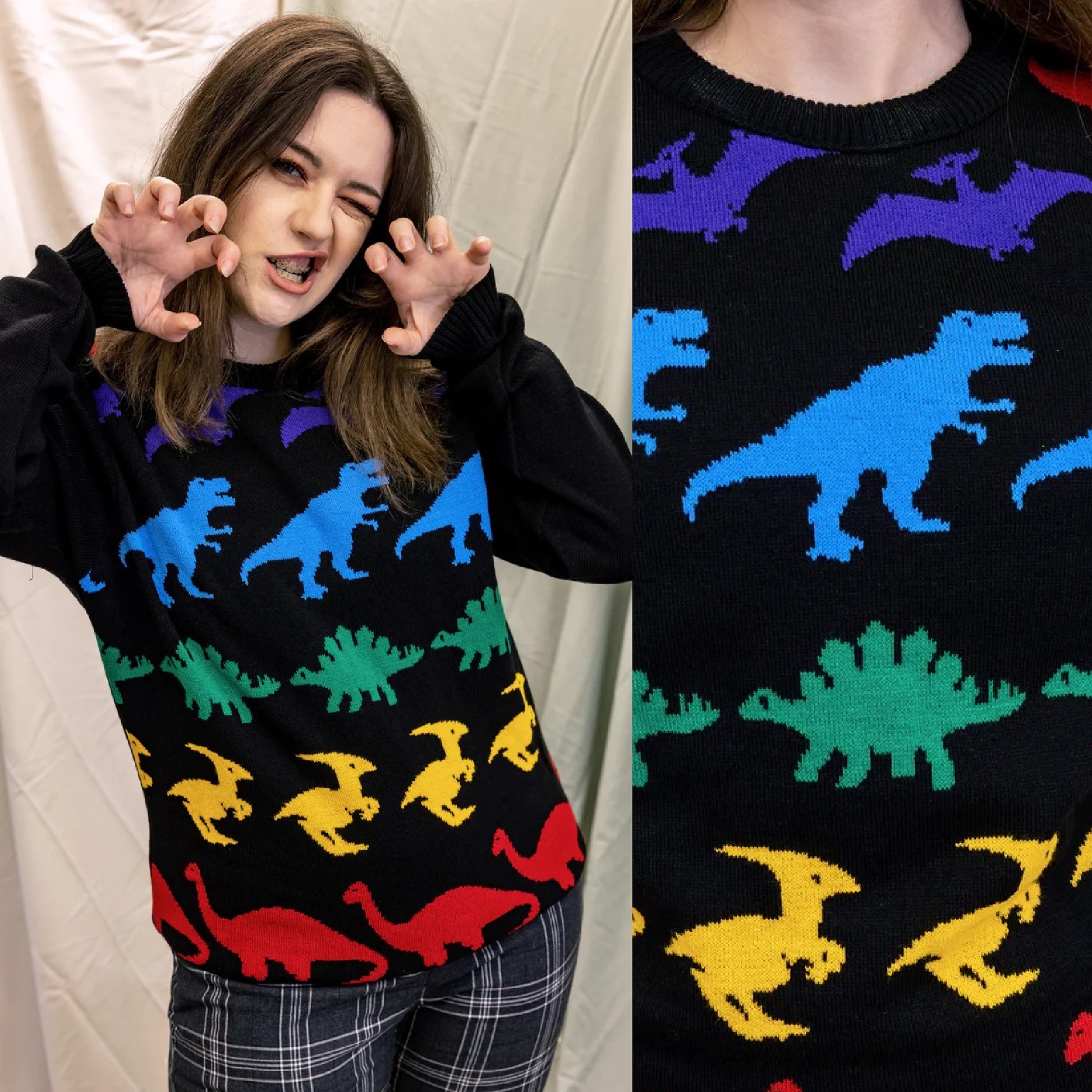 Rainbow Dinosaur Stripe Jumper by Run and Fly