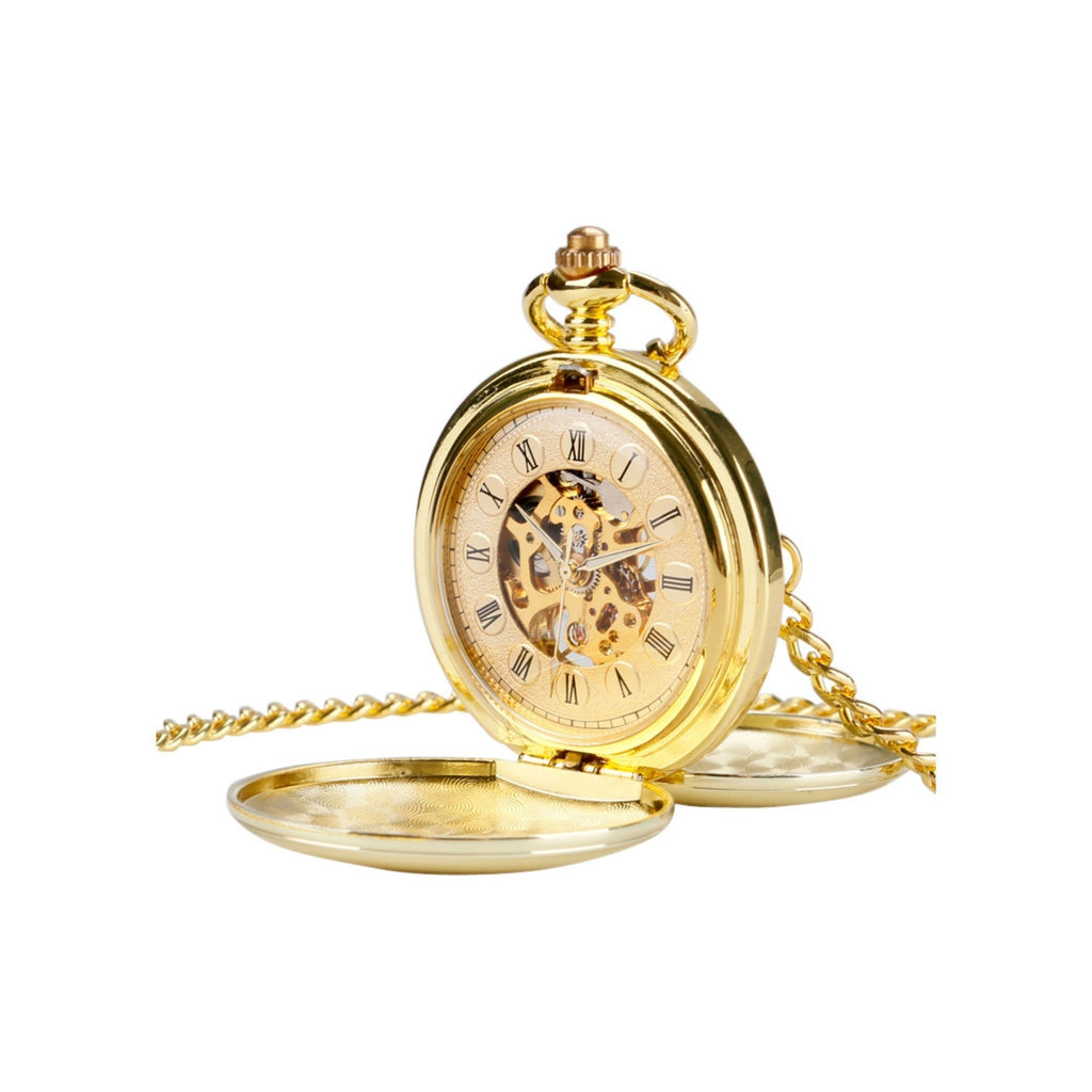 Double Opening Gold Mechanical Hand Wind Pocket Watch - Minimum Mouse