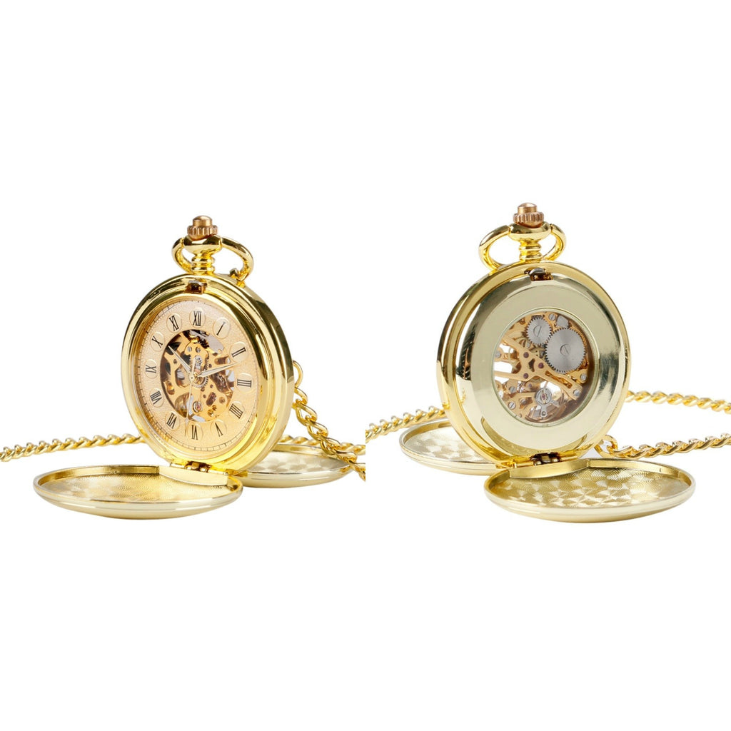 Double Opening Gold Mechanical Hand Wind Pocket Watch - Minimum Mouse